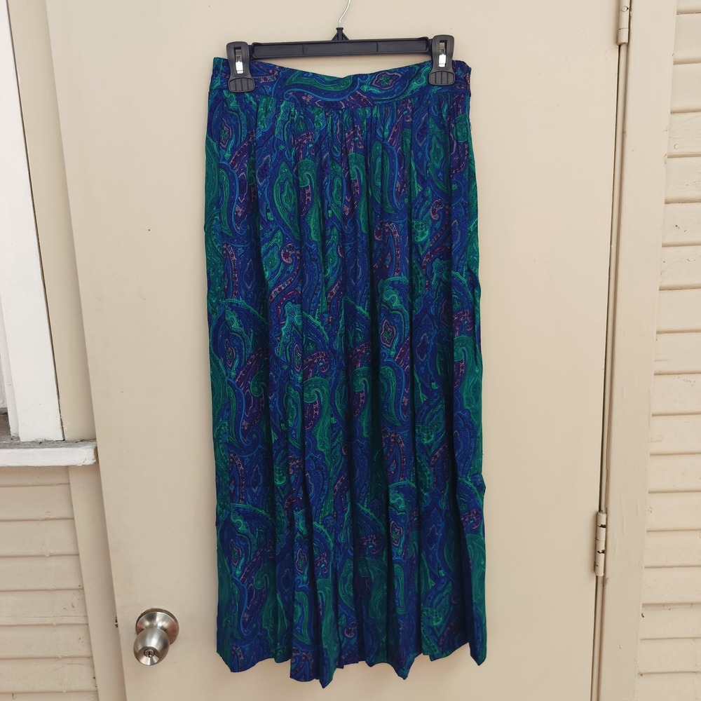 Nordstrom Town Square‎ Paisley Print Vintage Rayon Maxi Skirt Blue Green